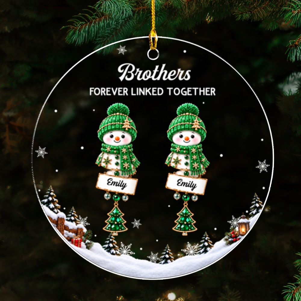 Custom Brothers & Sisters Christmas Ornament •  Snowman Siblings - Personalized Acrylic Ornament