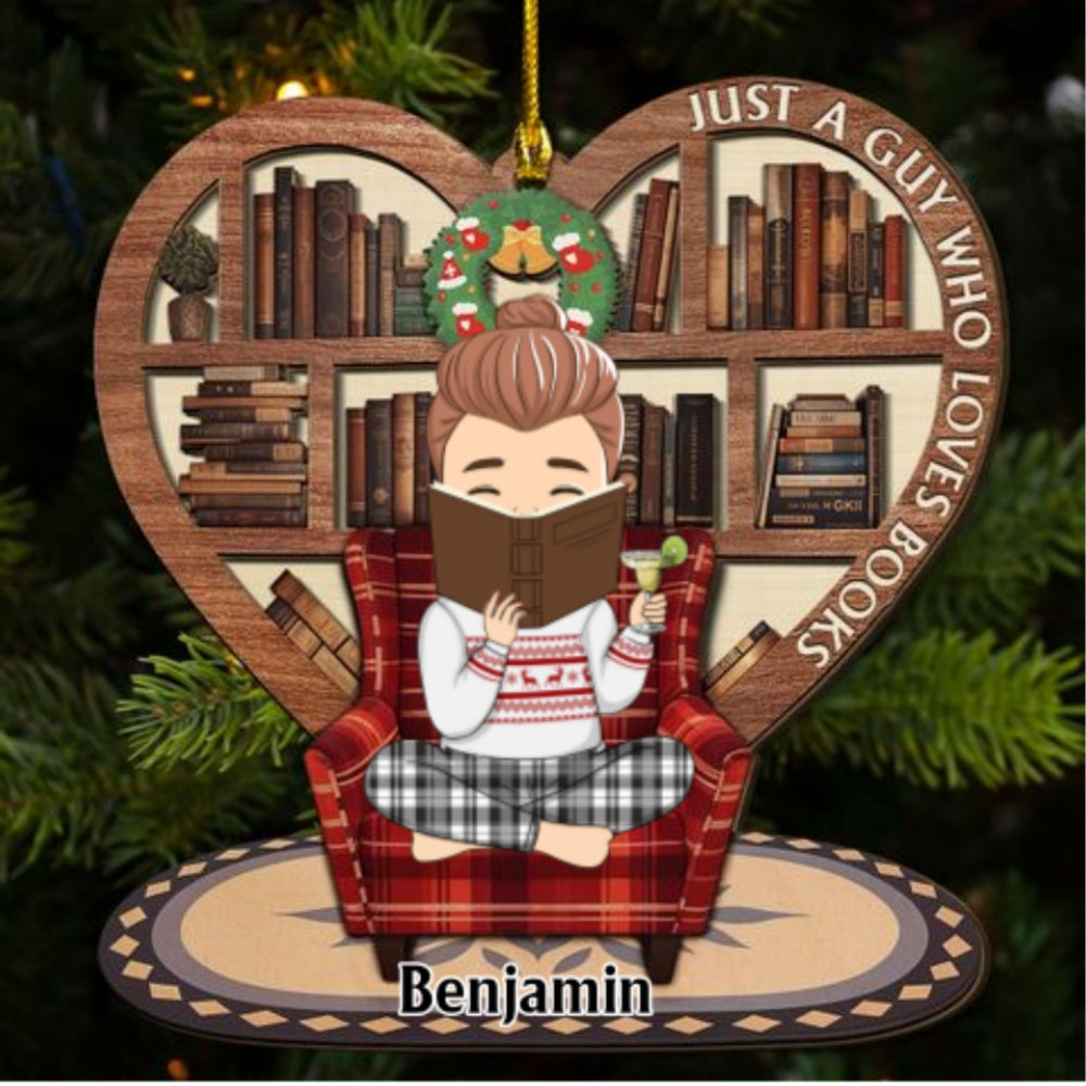 Custom Keepsake Christmas Ornament •  Snow Is Falling Books Are Calling - Personalized Freeshape 2-Layered Wood Ornament