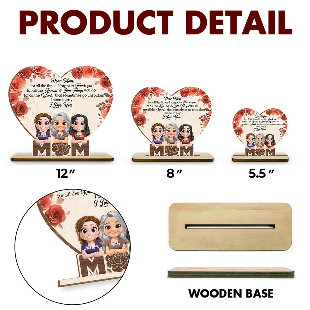 Custom Decor for Mom, Special Gift for Mother • I Love You Mom - Personalized 2-Layer Wood Plaque With Flat Base