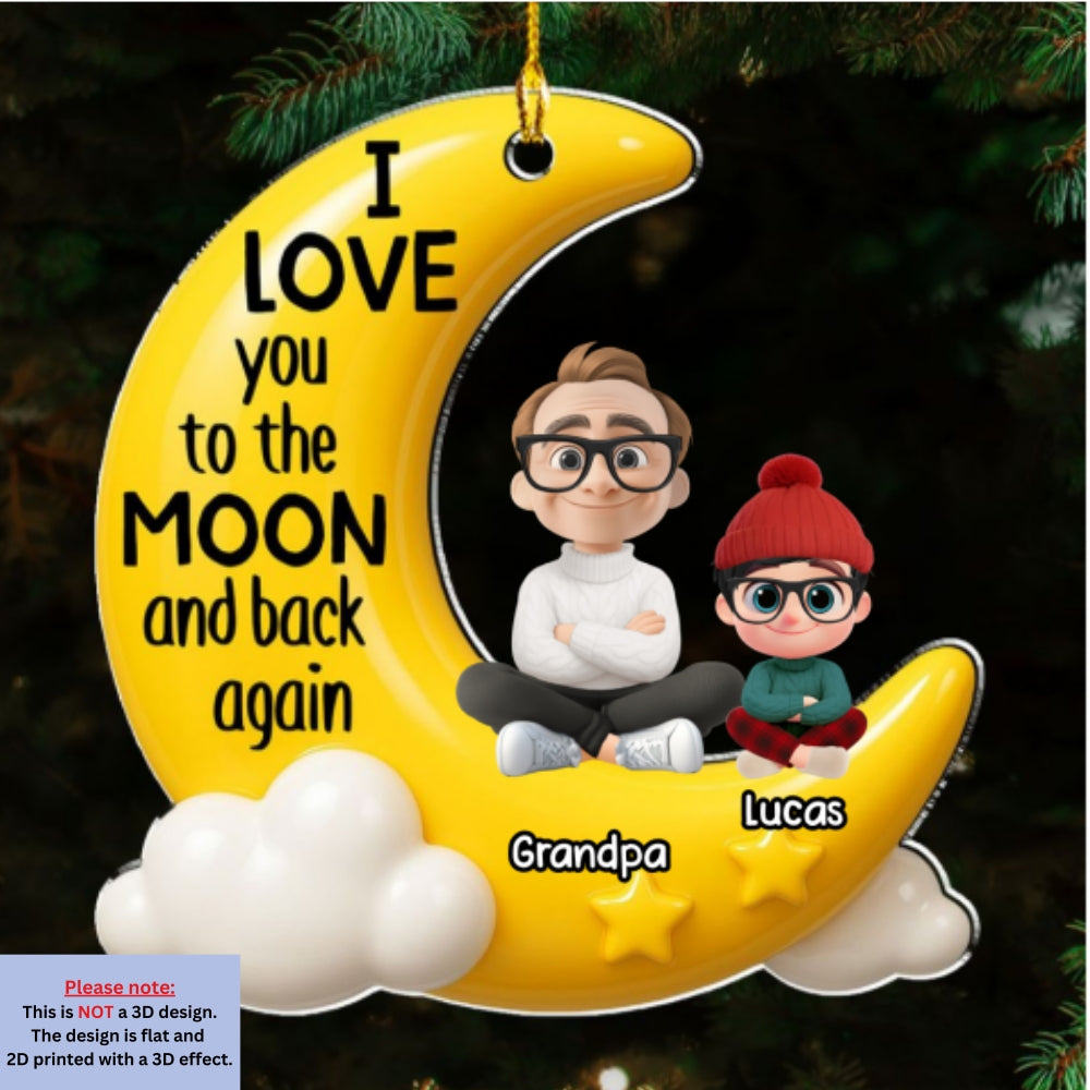 Custom Keepsake Christmas Ornament •  Grandpa And Grandkid On The Moon - Personalized Acrylic Ornament