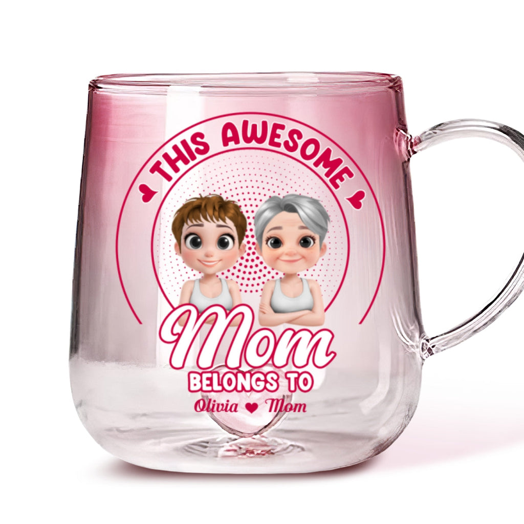 Custom Mother's Day Gift for Mom & Grandma • Awesome Mom Belongs To - Personalized Pink Gradient Glass Mug