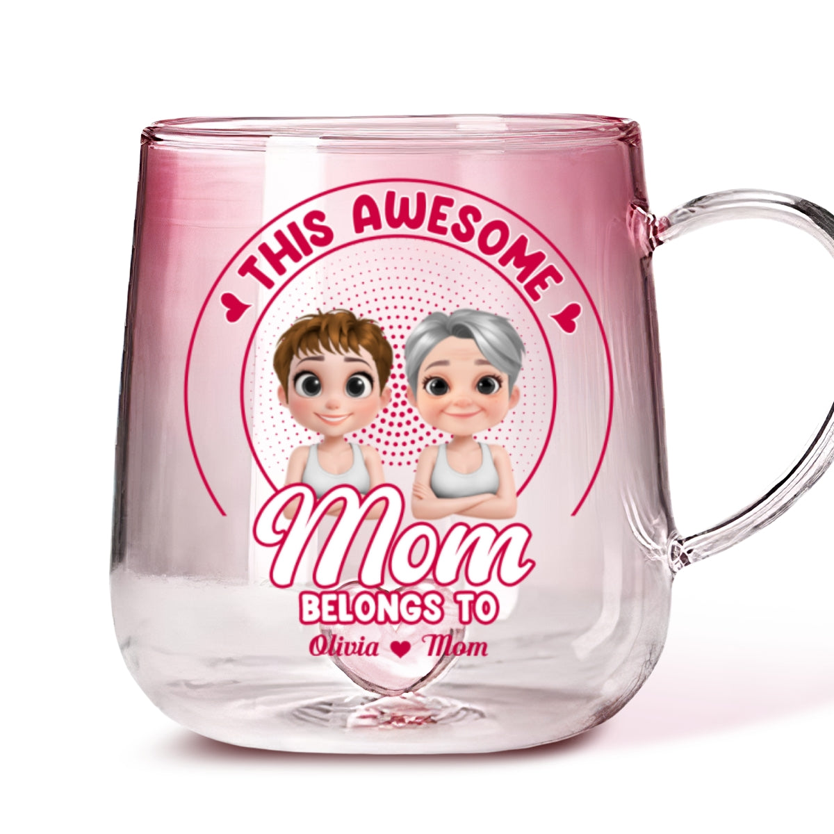 Custom Mother's Day Gift for Mom & Grandma • Awesome Mom Belongs To - Personalized Pink Gradient Glass Mug