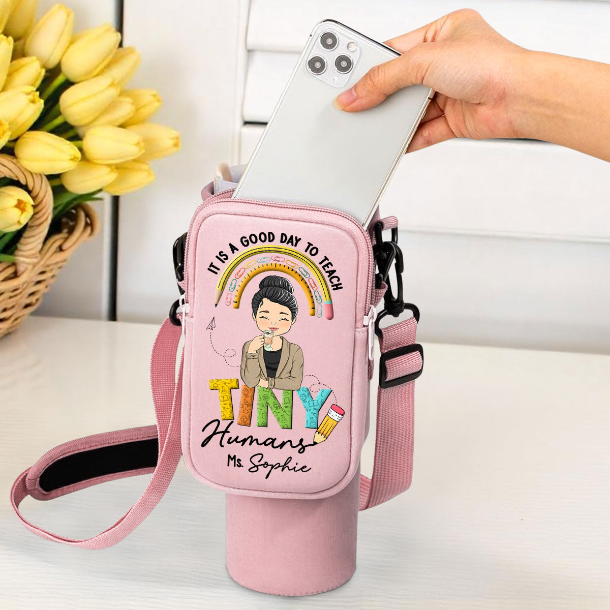 Inspiring Tiny Humans To Dream Big - Personalized 40oz Water Bottle Carrier Bag