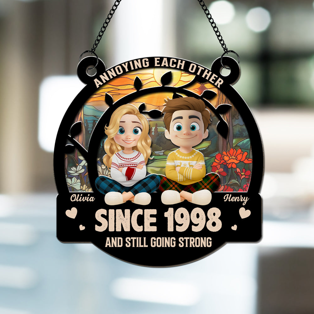 Custom Christmas Couple Hanging Decor, Anniversary Wedding Gifts • Love You Forever Christmas - Personalized Suncatcher