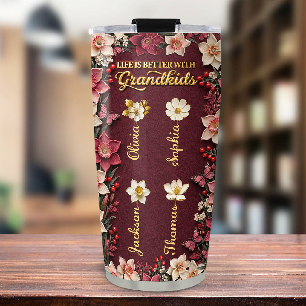 Custom Mother's Day Birthday Gifts For Grandma • Frosted Crystal Grandkid - Personalized 3D Effect Tumbler