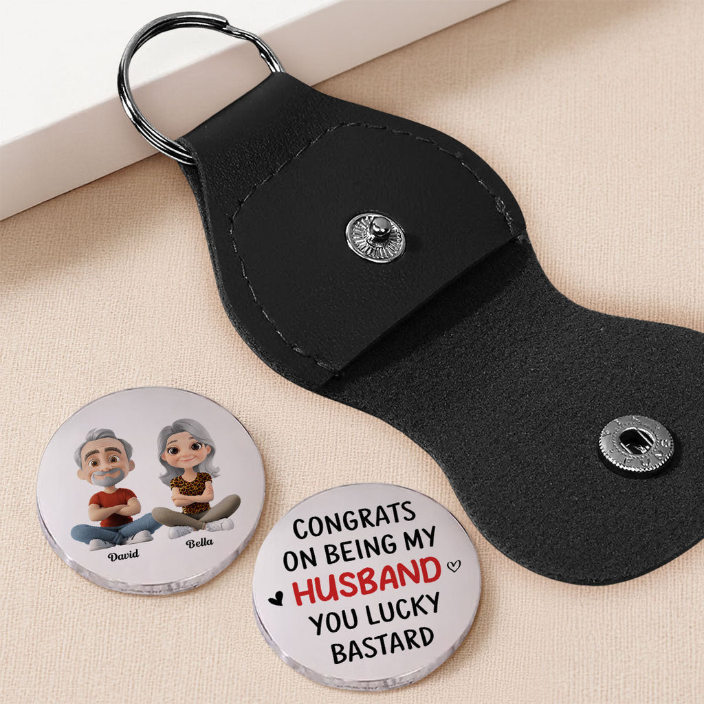 Custom Coin Keychain for Husband, Couple Anniversary Valentine's Day Gifts • Congrats My Husband - Personalized Pocket Hug