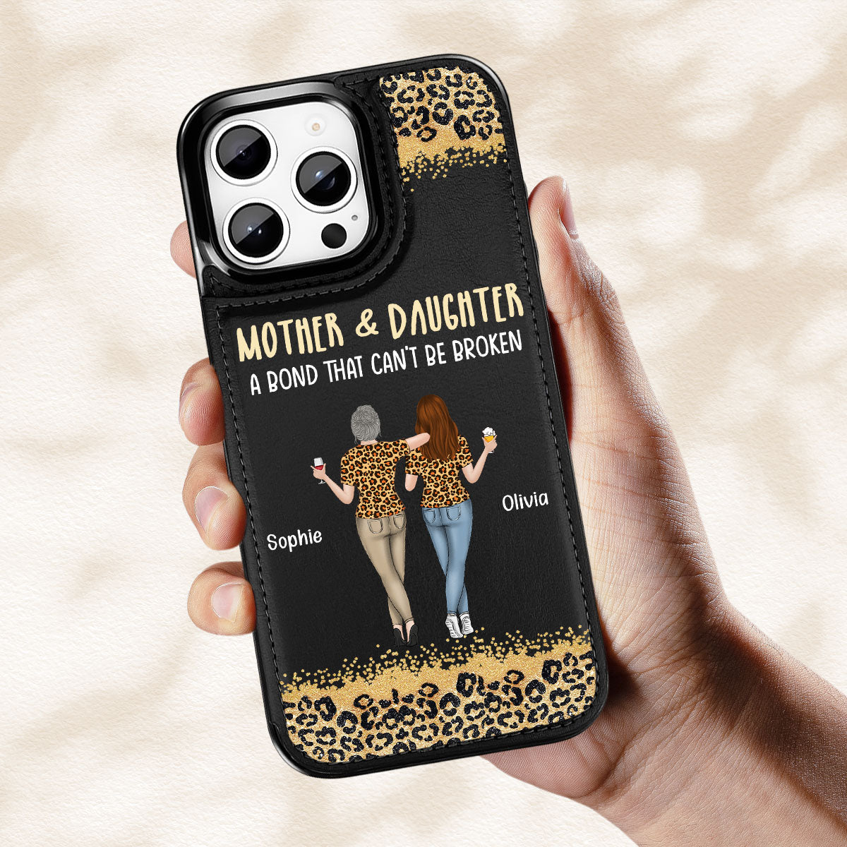 Mom And Daughter - Personalized Leather Phone Case