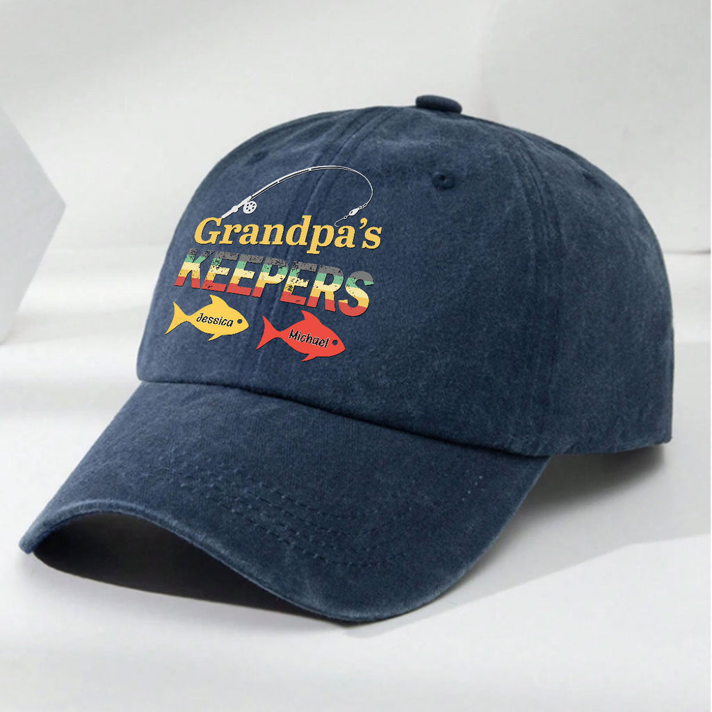 Custom Christmas Headwear Birthday Gifts for Grandpa • Dad Grandpa Keepers - Personalized Vintage Washed Denim Cap