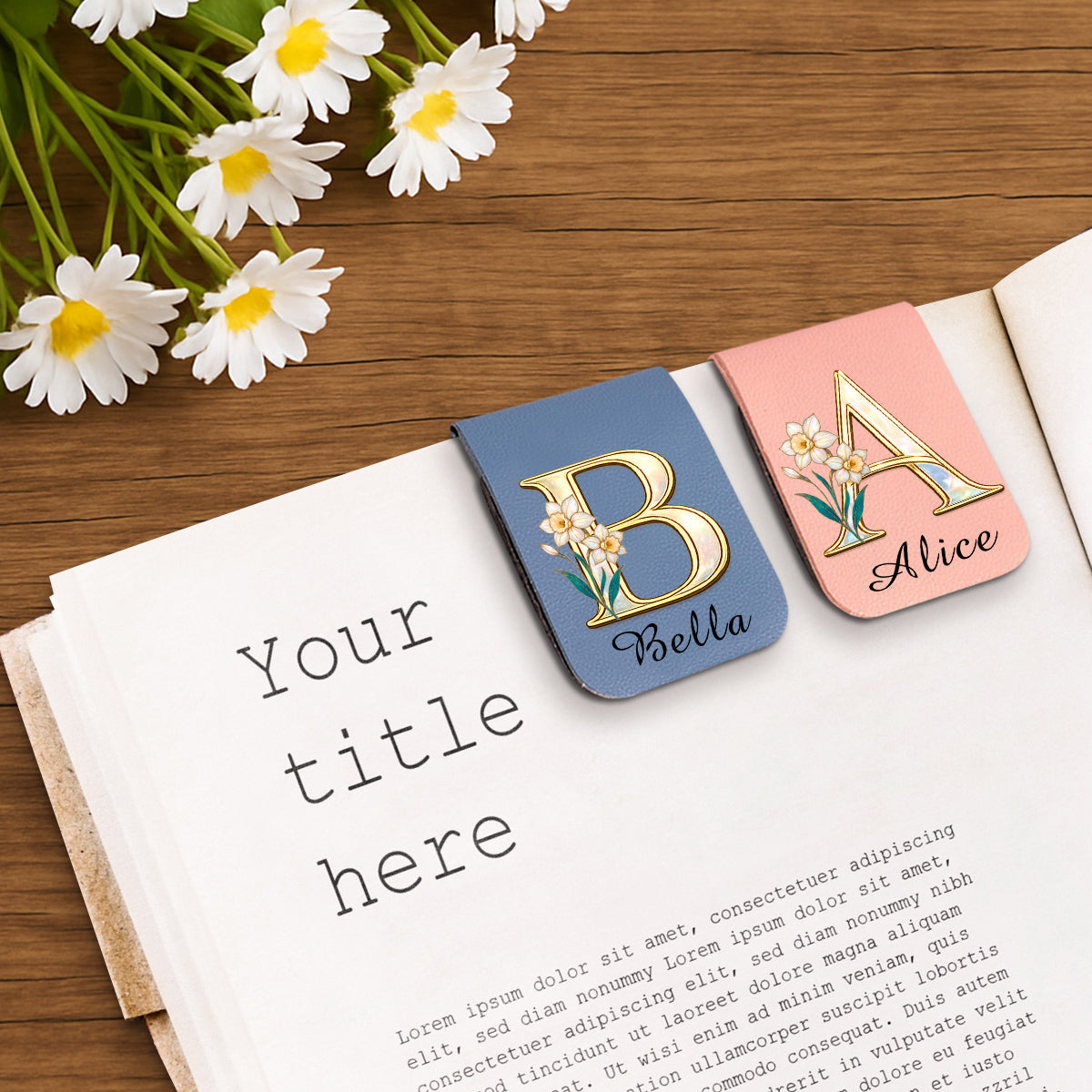 Custom Christmas Birthday Bookish Gifts For Book Lovers, Bookworms • Floral Monogram - Personalized Leather Bookmark