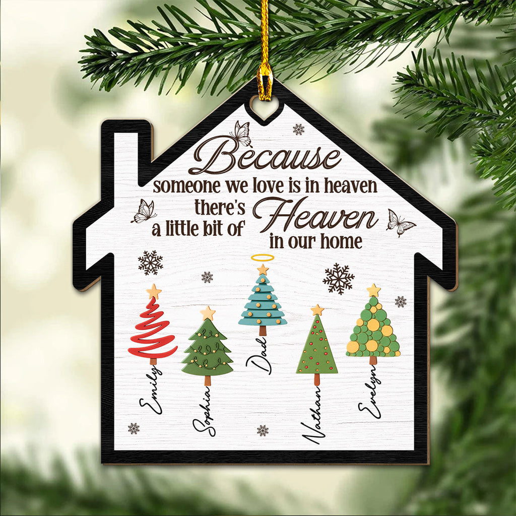 Custom Memorial Christmas Ornament, Sympathy Keepsake •  A Little Bit Of Heaven In Our Family Home - Personalized Wood Ornament