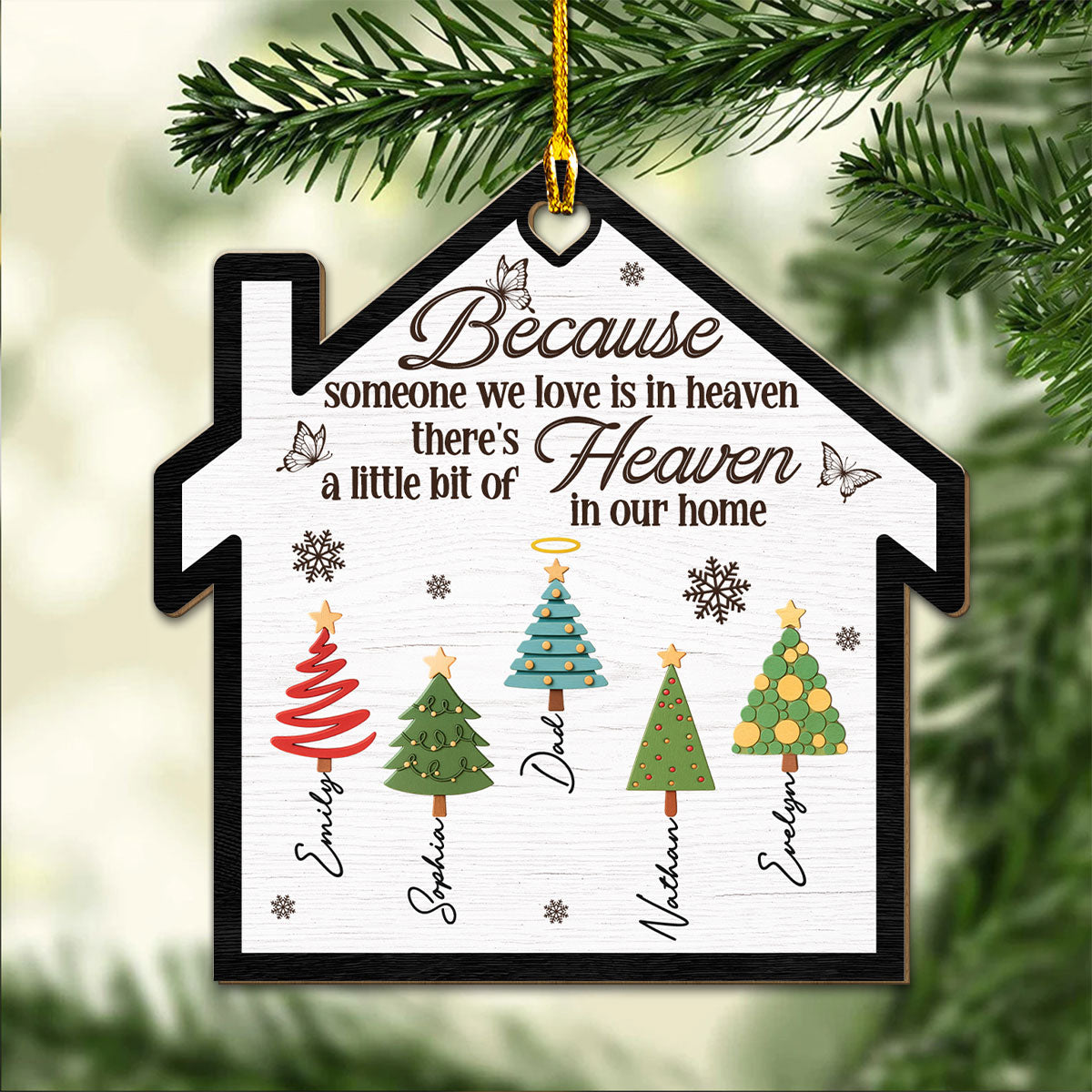 Custom Memorial Christmas Ornament, Sympathy Keepsake •  A Little Bit Of Heaven In Our Family Home - Personalized Wood Ornament