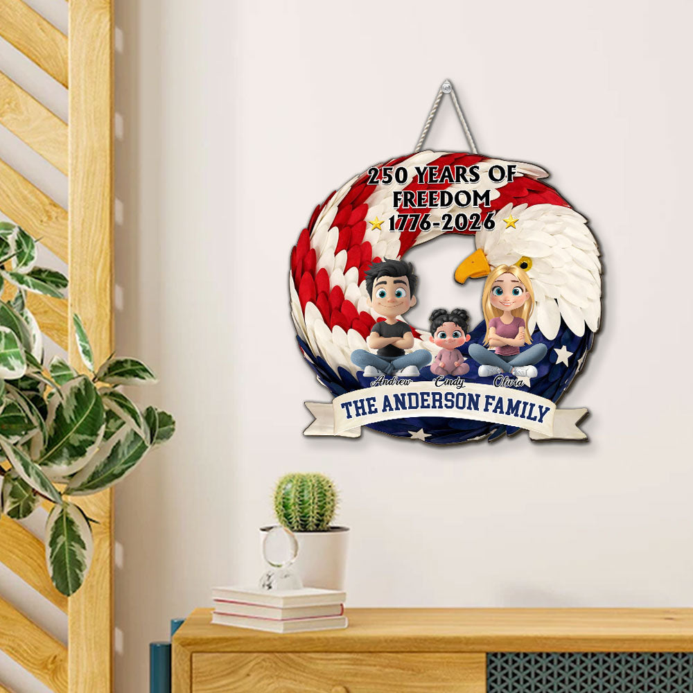 Custom 3D Family Patriotic Hanging Decor, 4th of July • Home Of The Free - Personalized Wood Sign