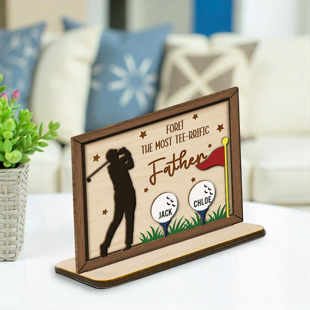 Custom Decor for Husband, Gift for Him • Best Dad On The Green - Personalized 2-Layer Wood Plaque With Flat Base