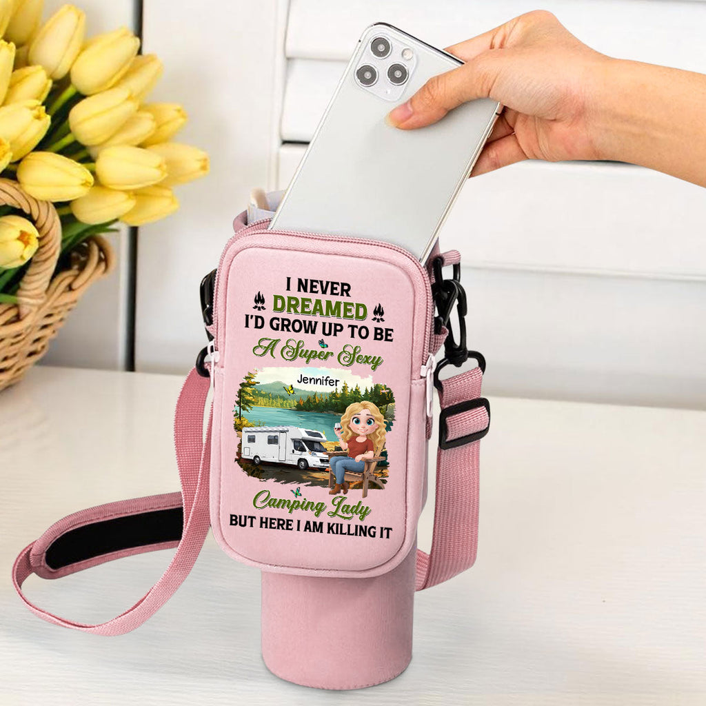 Sexy Camping Lady - Personalized Water Bottle Carrier Bag