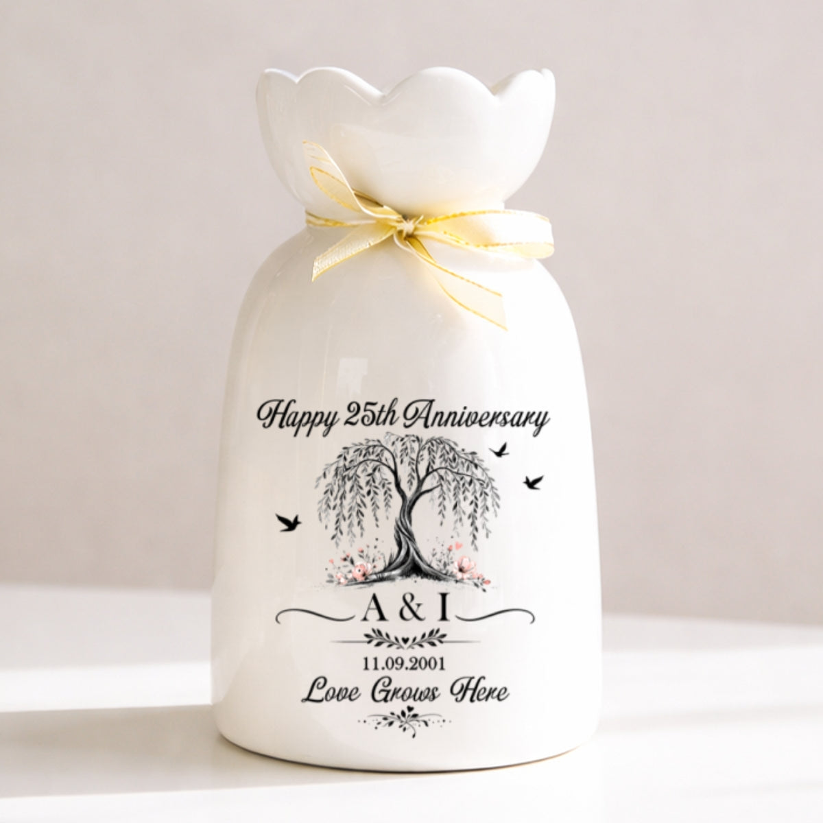 You And Me Love Grow Here - Personalized Ribbon Tie Flower Vase