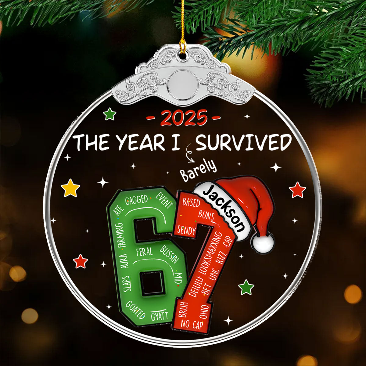 Custom Coworker Christmas Ornament, Team Appreciation Gift •  Coworker Six Seven Slang - Personalized Acrylic Ornament