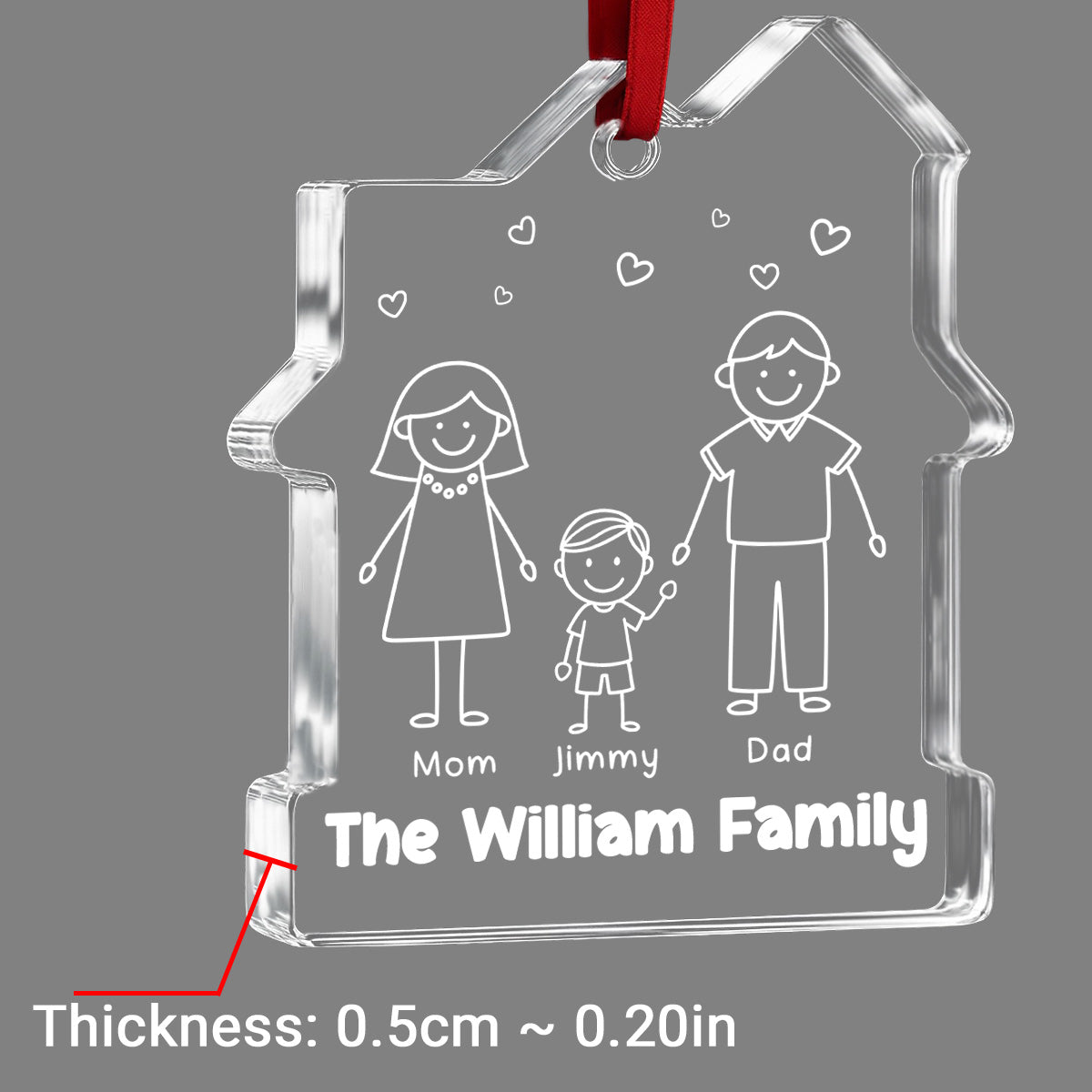Custom Family Ornament, Christmas Gift for Family Members •  Family Christmas - Personalized House Shaped Glass Ornament