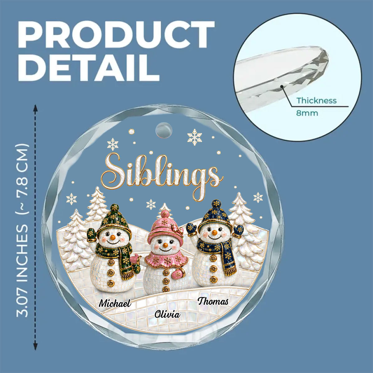 Custom Brothers & Sisters Christmas Ornament •  Forever Connected - Personalized Glass Ornament