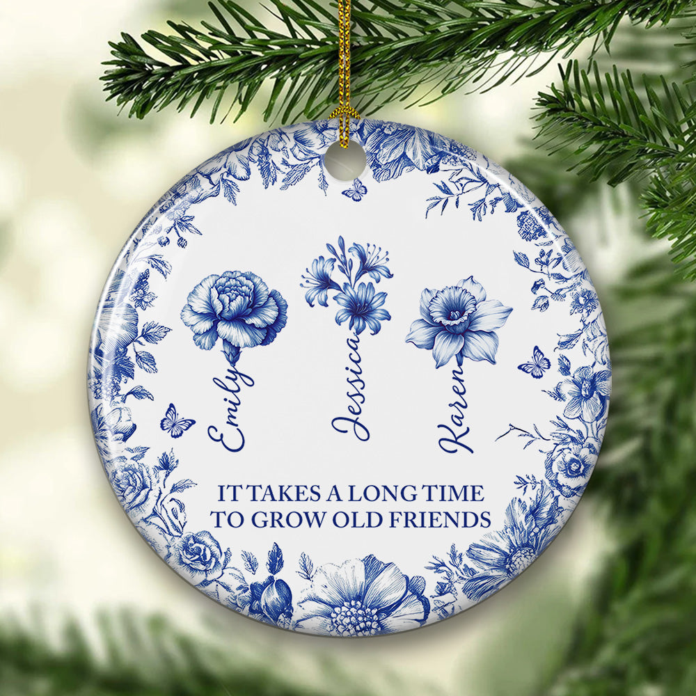 Custom Friendship Christmas Ornament, Best Friend Gift •  Vintage Floral Friendship - Personalized Ceramic Ornament