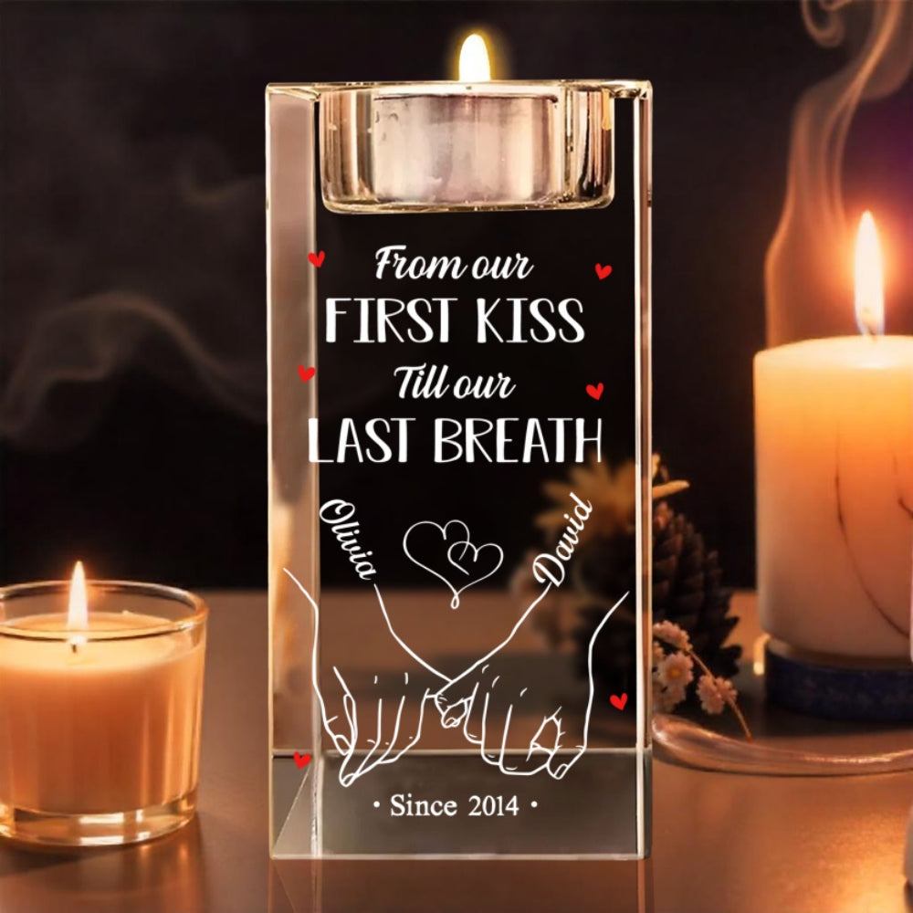 Our First Kiss - Personalized Crystal Candle Holder