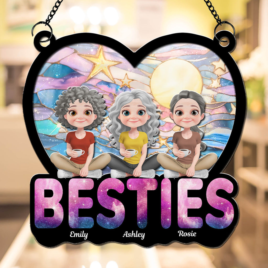 Custom Best Friend Hanging Decor, Friendship Birthday Gifts • Stars And Moon - Personalized Suncatcher