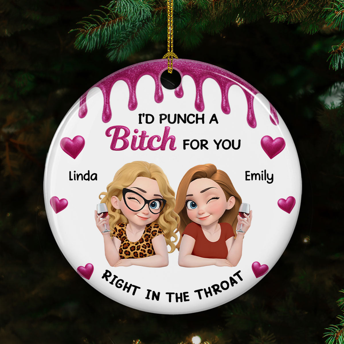Custom Friendship Christmas Ornament, Best Friend Gift •  Punch For You My Girl - Personalized Ceramic Ornament