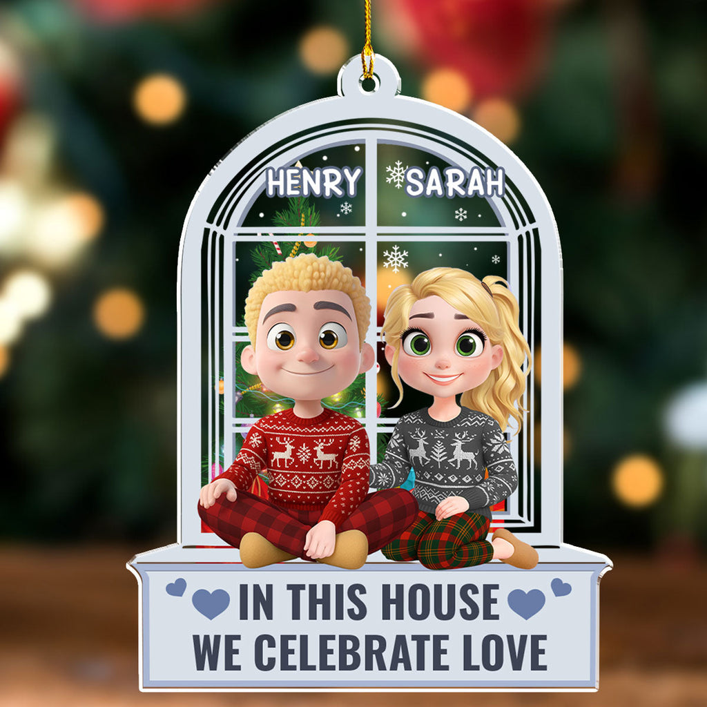 Custom Couple Christmas Ornament, Anniversary Gift •  Celebrate Love Window - Personalized Acrylic Ornament