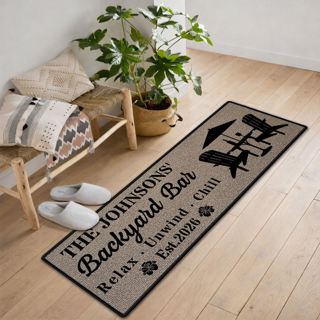 Custom Couple Rug, Anniversary Housewarming Gift For Wife Husband • Backyard Oasis - Personalized Runner Rug
