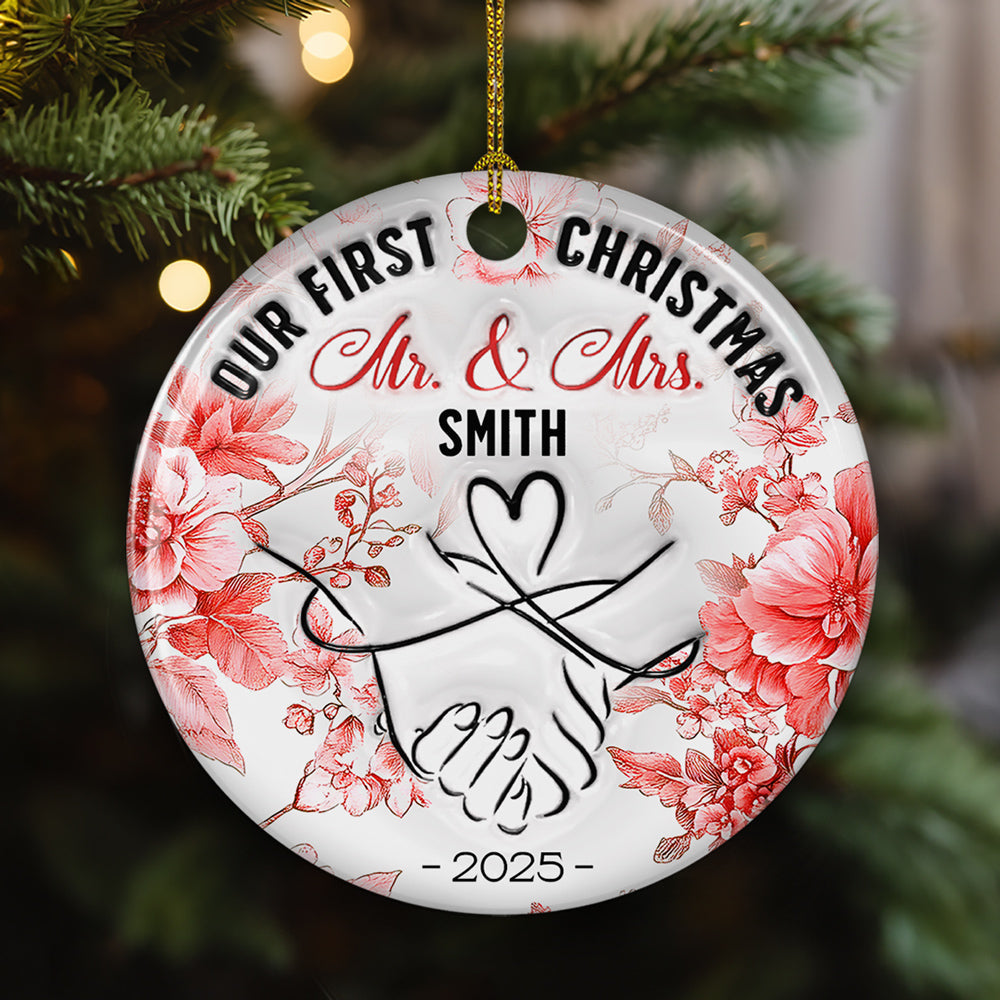 Custom Couple Christmas Ornament, Anniversary Gift •  Always Close At Heart - Personalized 3D Inflated Effect Ceramic Ornament