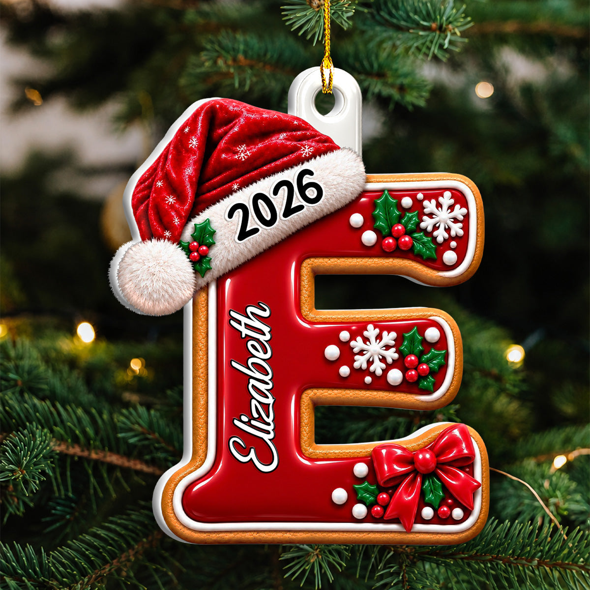 Custom Family Ornament, Christmas Gift for Family Members •  Gingerbread Letter - Personalized 3D White Acrylic Ornament