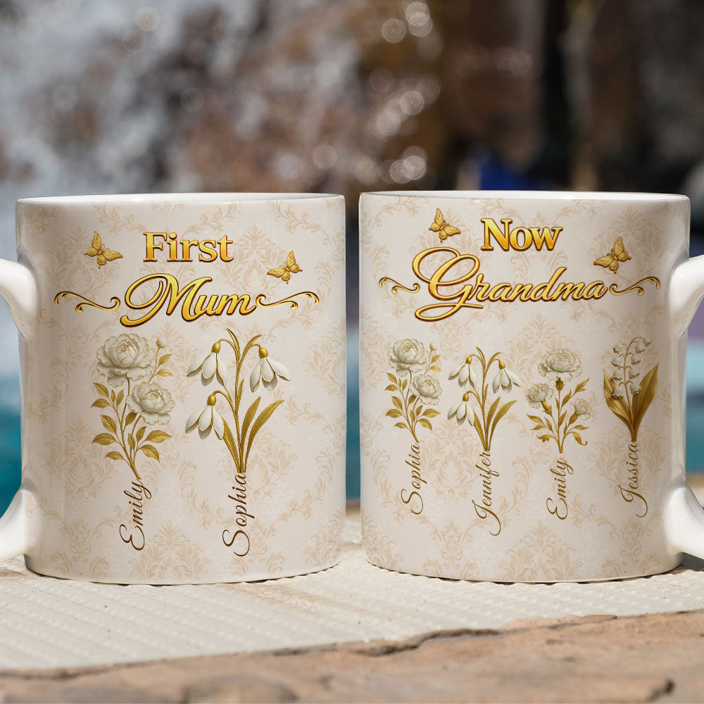 Custom Mother's Day Gift for Mom & Grandma • First Mom Now Grandma Vintage - Personalized Coffee Mug