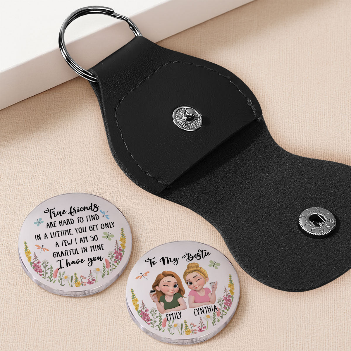 Custom Besties Coin Keychain, Friendship Birthday Gifts • I Am So Grateful - Personalized Pocket Hug