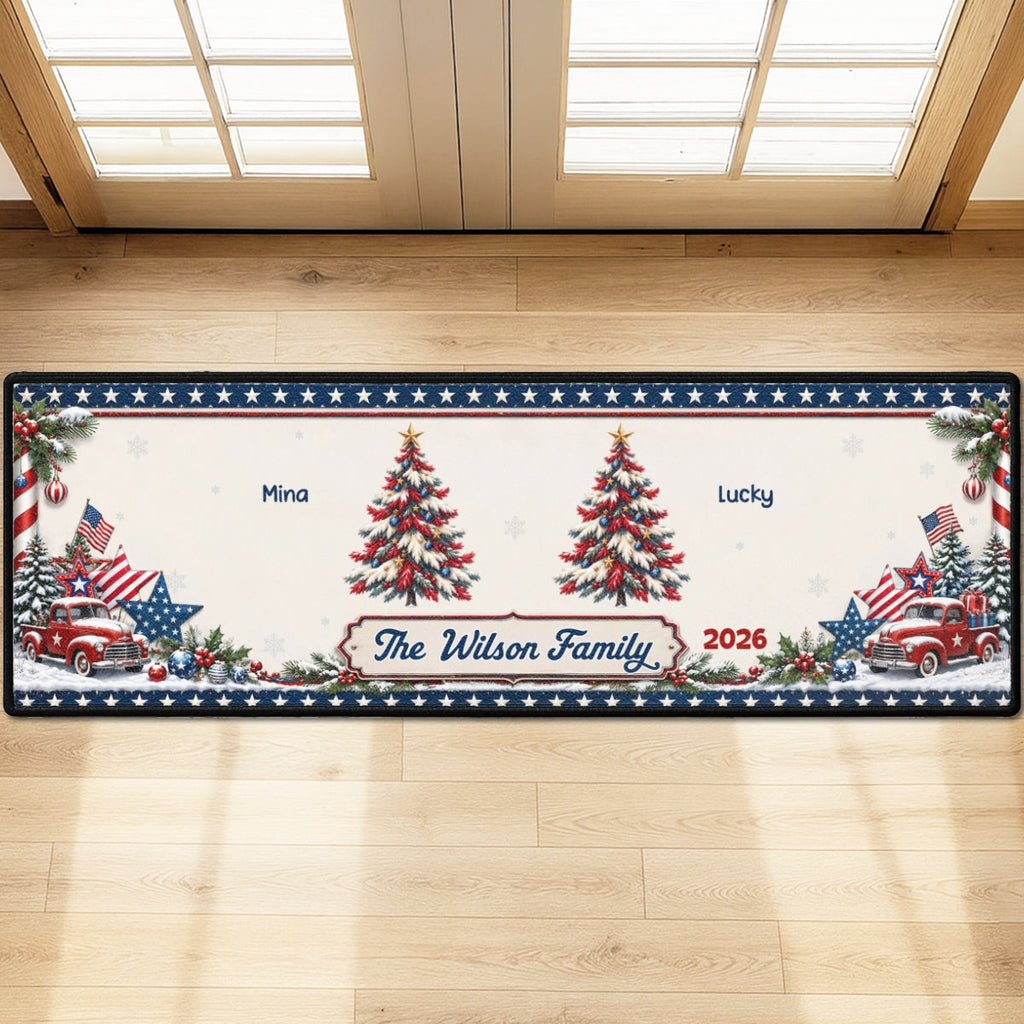 Custom Family Name Christmas Rug, Holiday Gift For Family Members • Christmas Family - Personalized Runner Rug