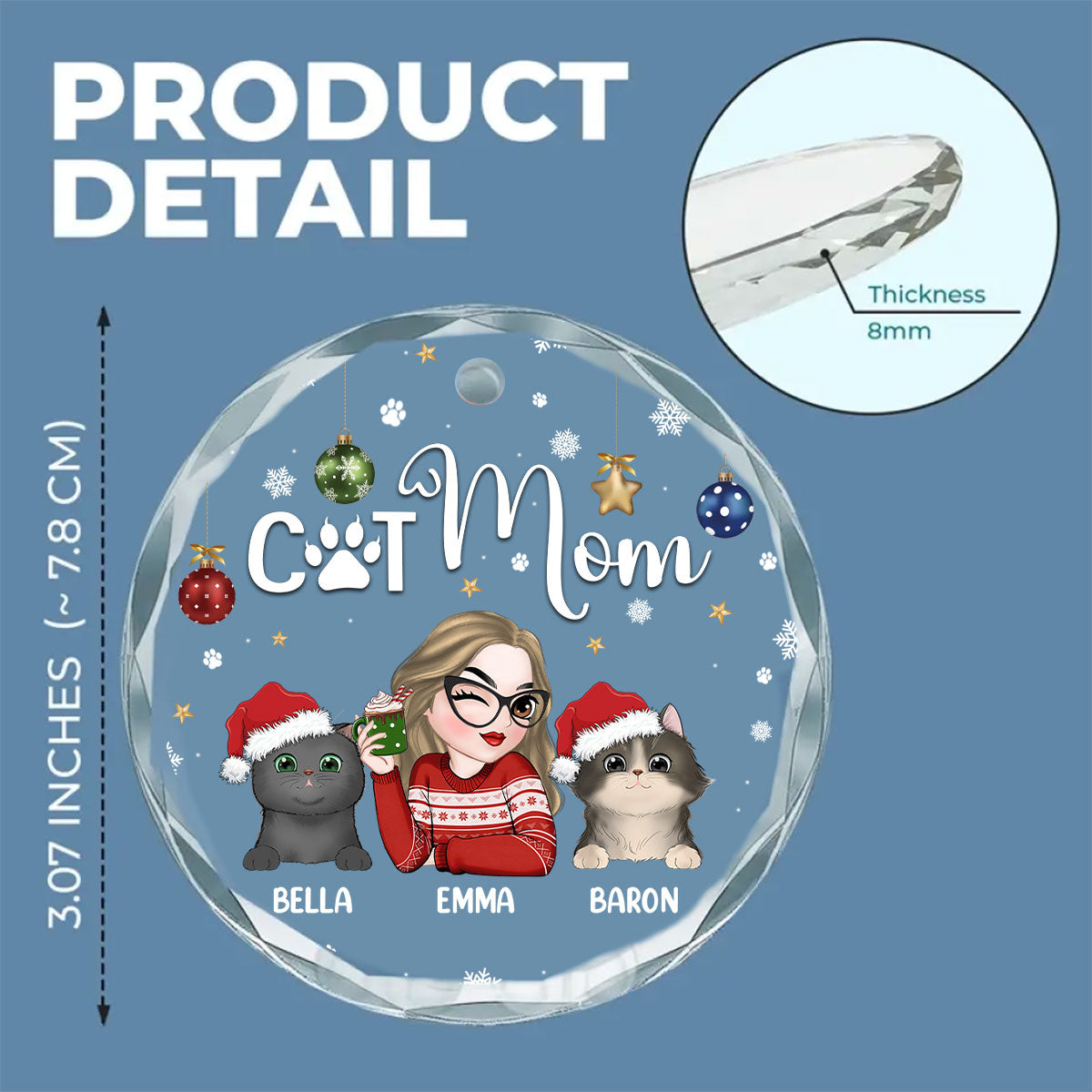 Custom Keepsake Christmas Ornament •  Cat Mom - Personalized Glass Ornament