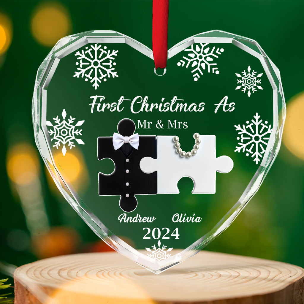 Custom First Christmas Ornament Married, Gift for Newlyweds •  First Christmas As Married - Personalized Glass Ornament