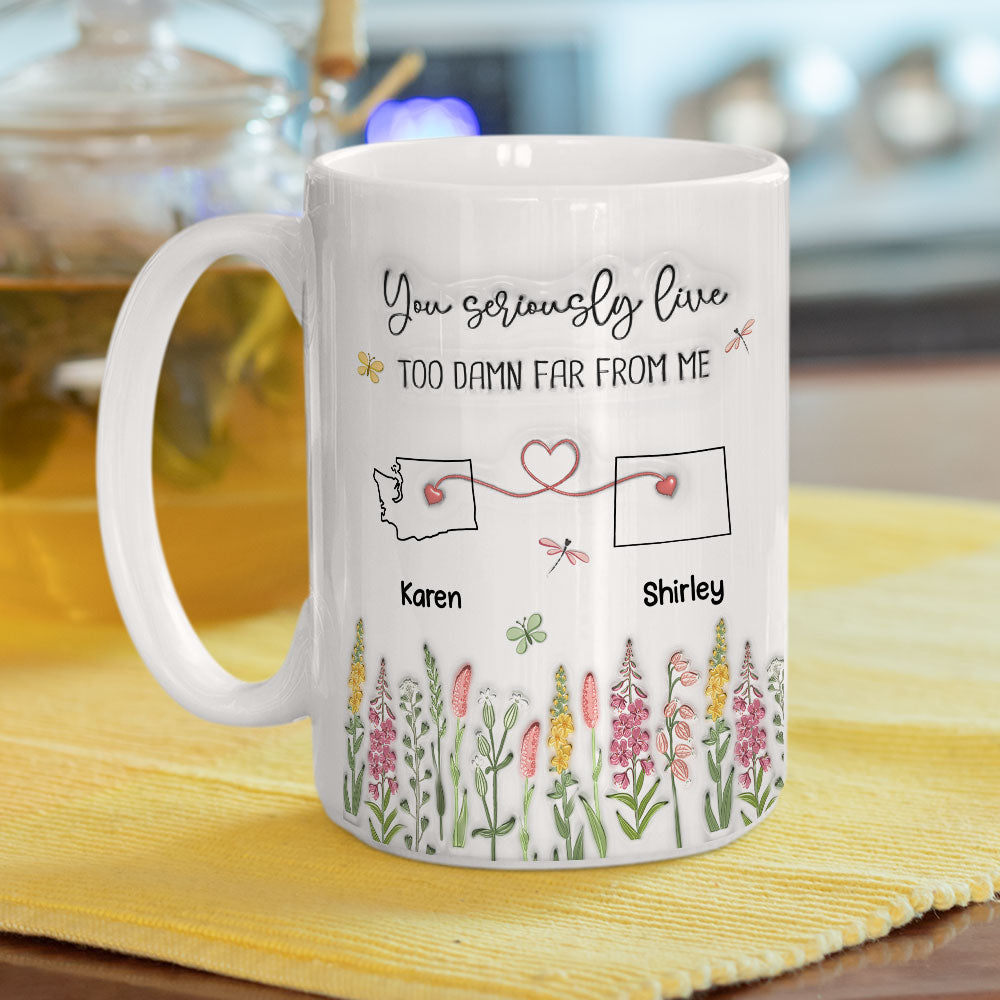 Custom Best Friend, Christmas & Birthday Friendship Keepsake Gift • Far Away But Still Connected - Personalized 3D Inflated Effect Mug