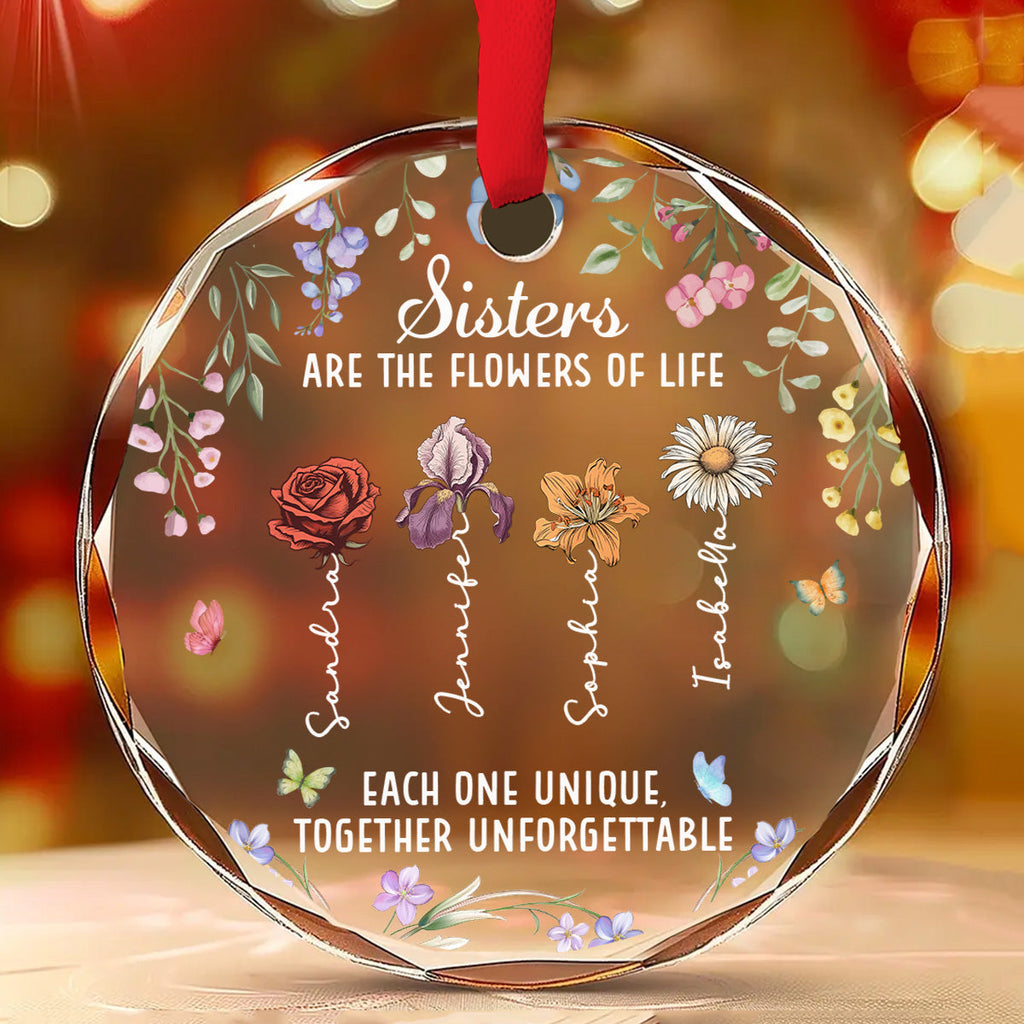 Custom Sister Christmas Ornament •  Sisters Bloom Better Together - Personalized Glass Ornament