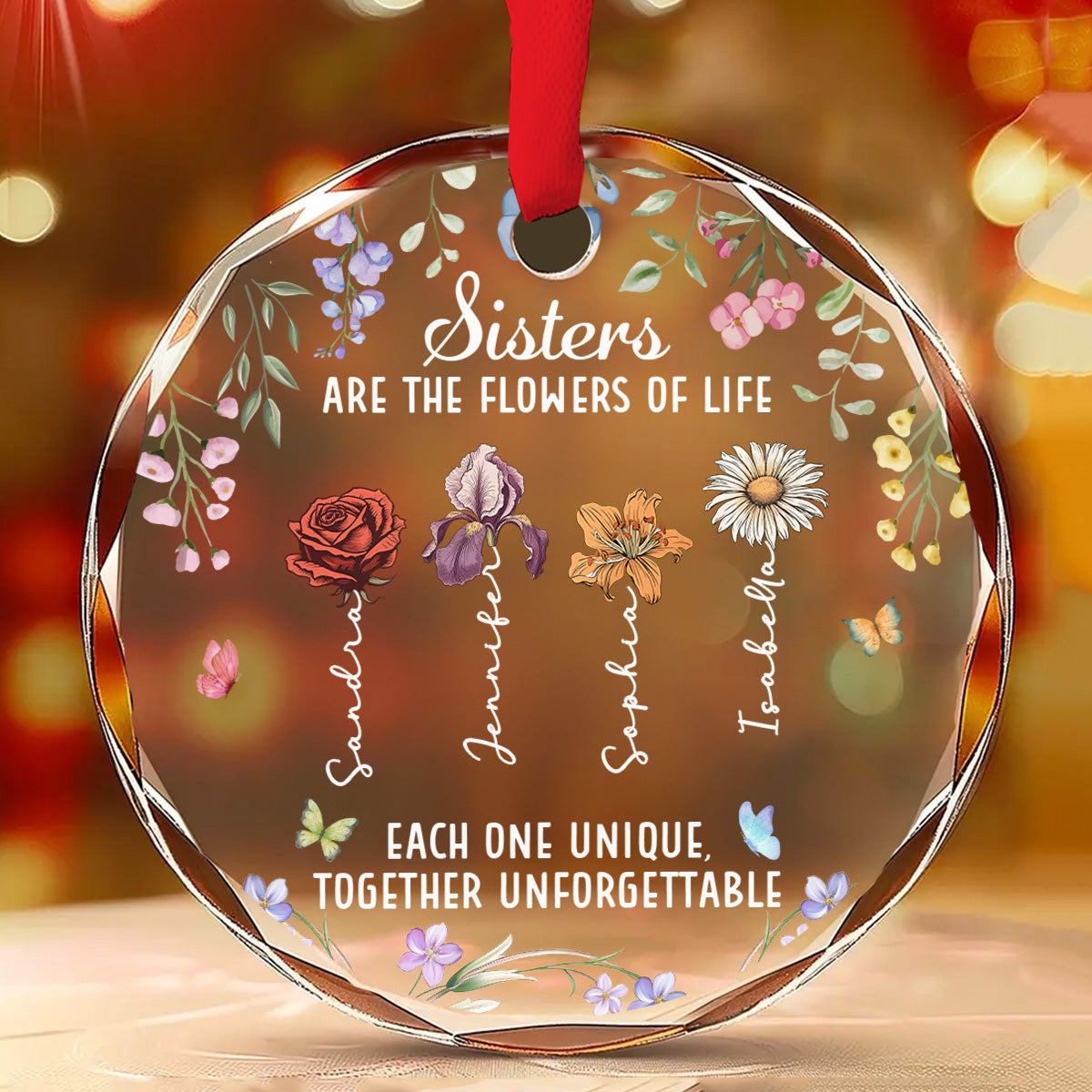 Custom Sister Christmas Ornament •  Sisters Bloom Better Together - Personalized Glass Ornament