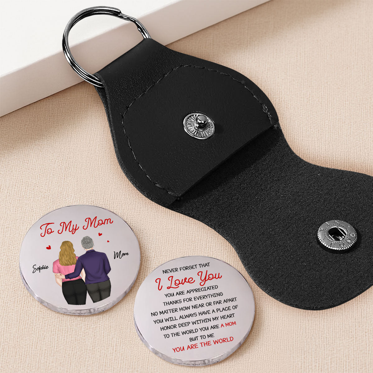 Custom Mom Coin Keychain, Mother's Day Birthday Keepsake • Never Forget I Love You Mom - Personalized Pocket Hug