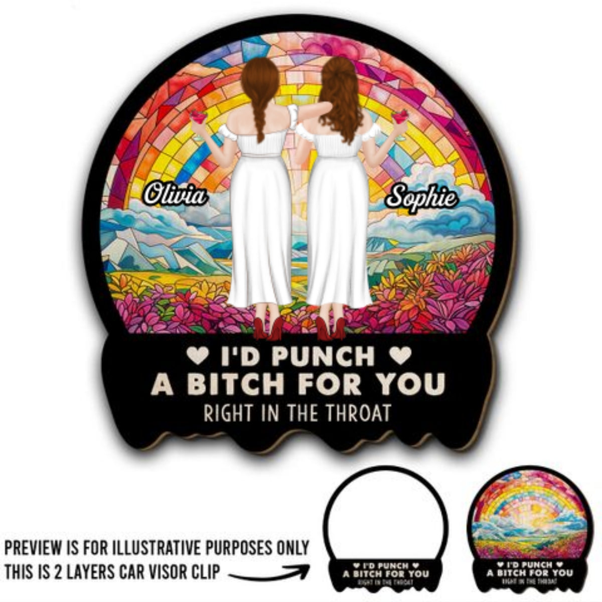 Right In The Throat Besties Sisters - Personalized Car Visor Clip