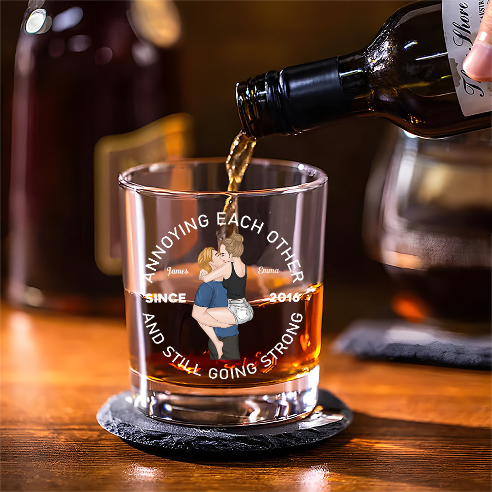 Custom Christmas Anniversary Birthday Drinkware Gifts for Couple • Annoying Each Other - Personalized Whiskey Glass