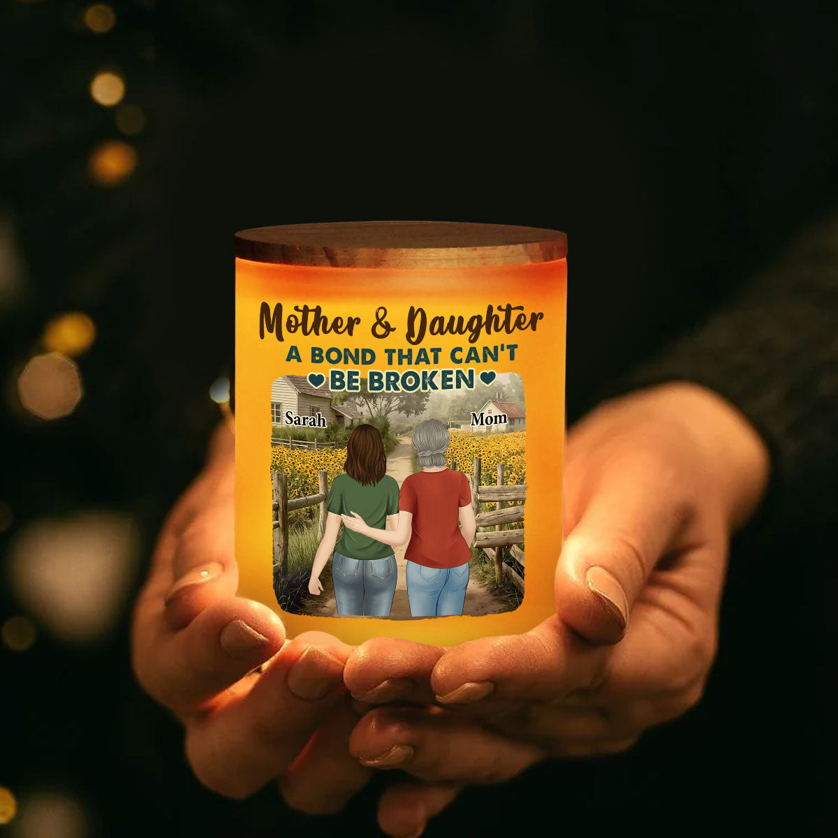 Sunflowers Mother And Child - Personalized Glass Jar With LED Candle