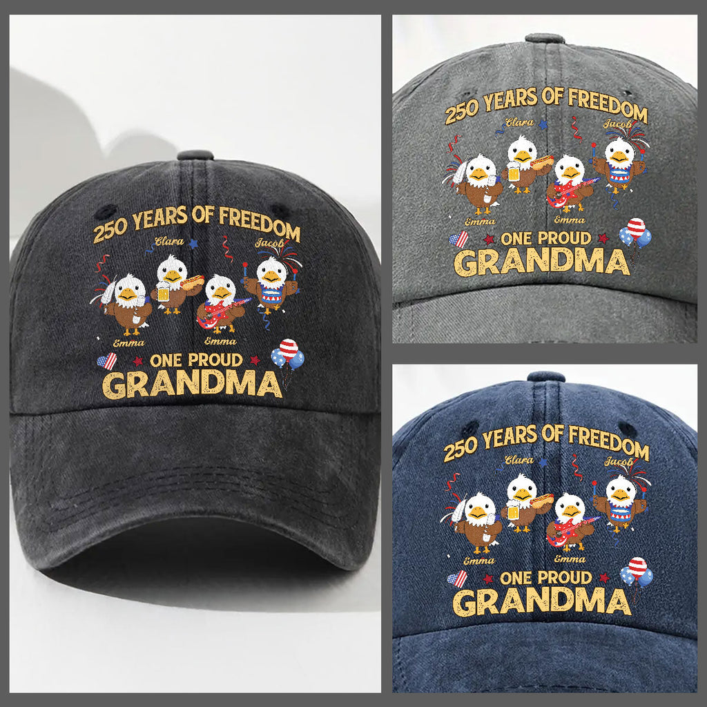 Custom Christmas Headwear Birthday Gifts for Grandpa • One Proud Grandpa Dad - Personalized Vintage Washed Denim Cap