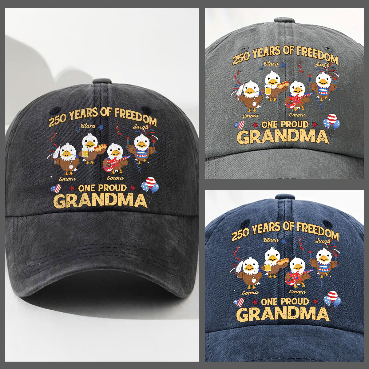 Custom Christmas Headwear Birthday Gifts for Grandpa • One Proud Grandpa Dad - Personalized Vintage Washed Denim Cap