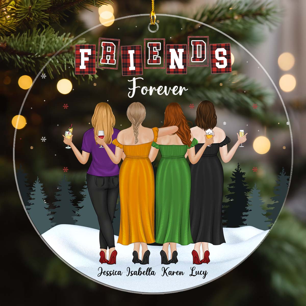 Custom Friendship Christmas Ornament, Best Friend Gift •  Forever Besties - Personalized Acrylic Ornament
