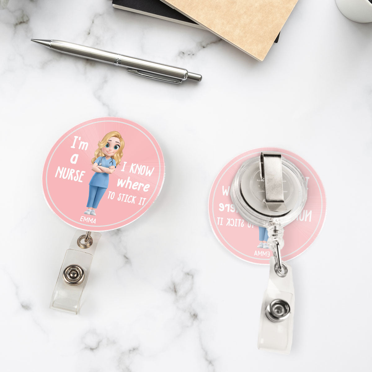 Custom Nurse ID Holder, Christmas Birthday Gifts for Healthcare Workers • I Know Where To Stick It - Personalized Acrylic Badge Reel