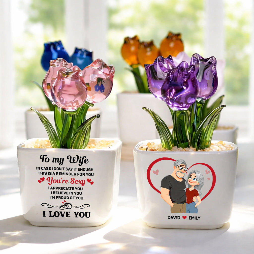 Custom Glass Flower Keepsake, Romantic Anniversary Gift for Wife • A Reminder Of My Love - Personalized Glass Everlasting Tulips