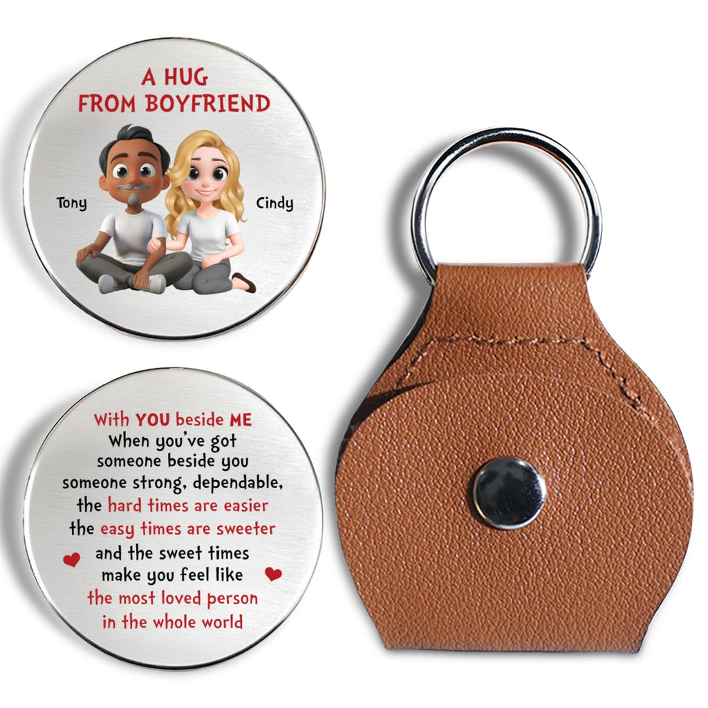 Custom Coin Keychain for Wife, Couple Anniversary Valentine's Day Gifts • With You Beside Me - Personalized Pocket Hug