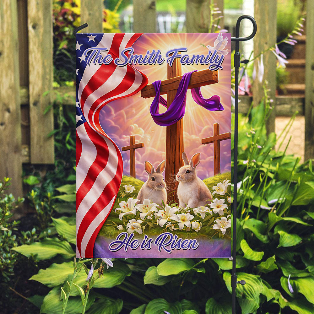 He Is Risen Easter Cross - Personalized Flag