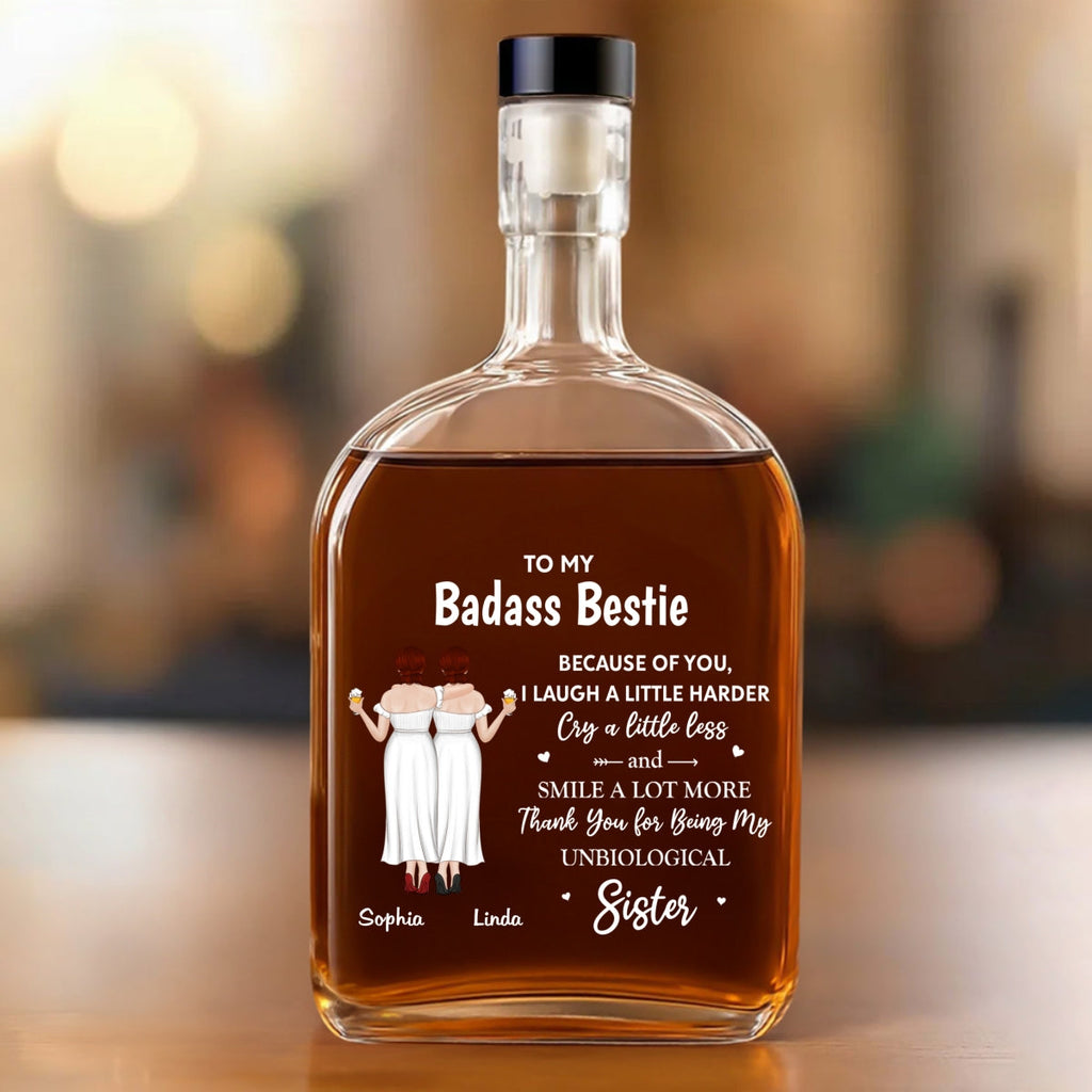 Because Of You I Laugh A Little Harder - Personalized Spirits Decanter